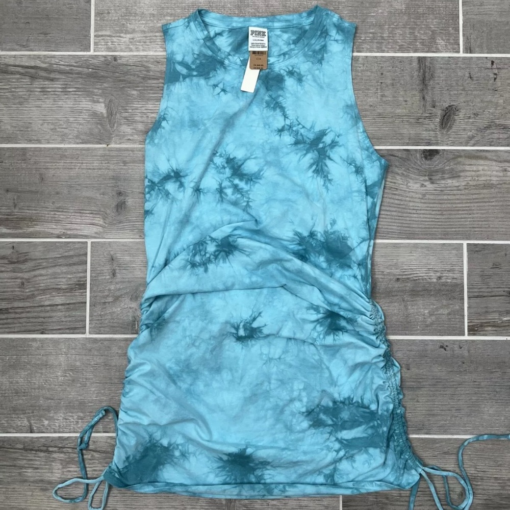 Blue Runched Tie-Dye Sleeveless Dress Victorias Secret Pink